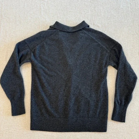 Quince Mongolian Cashmere Polo Sweater Charcoal Grey V-Neck Womens Medium - Picture 9 of 9
